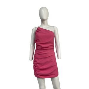 The Sei One-Shoulder Pink Viscose Ruched Crepe Mini Dress Size 4 - NWT